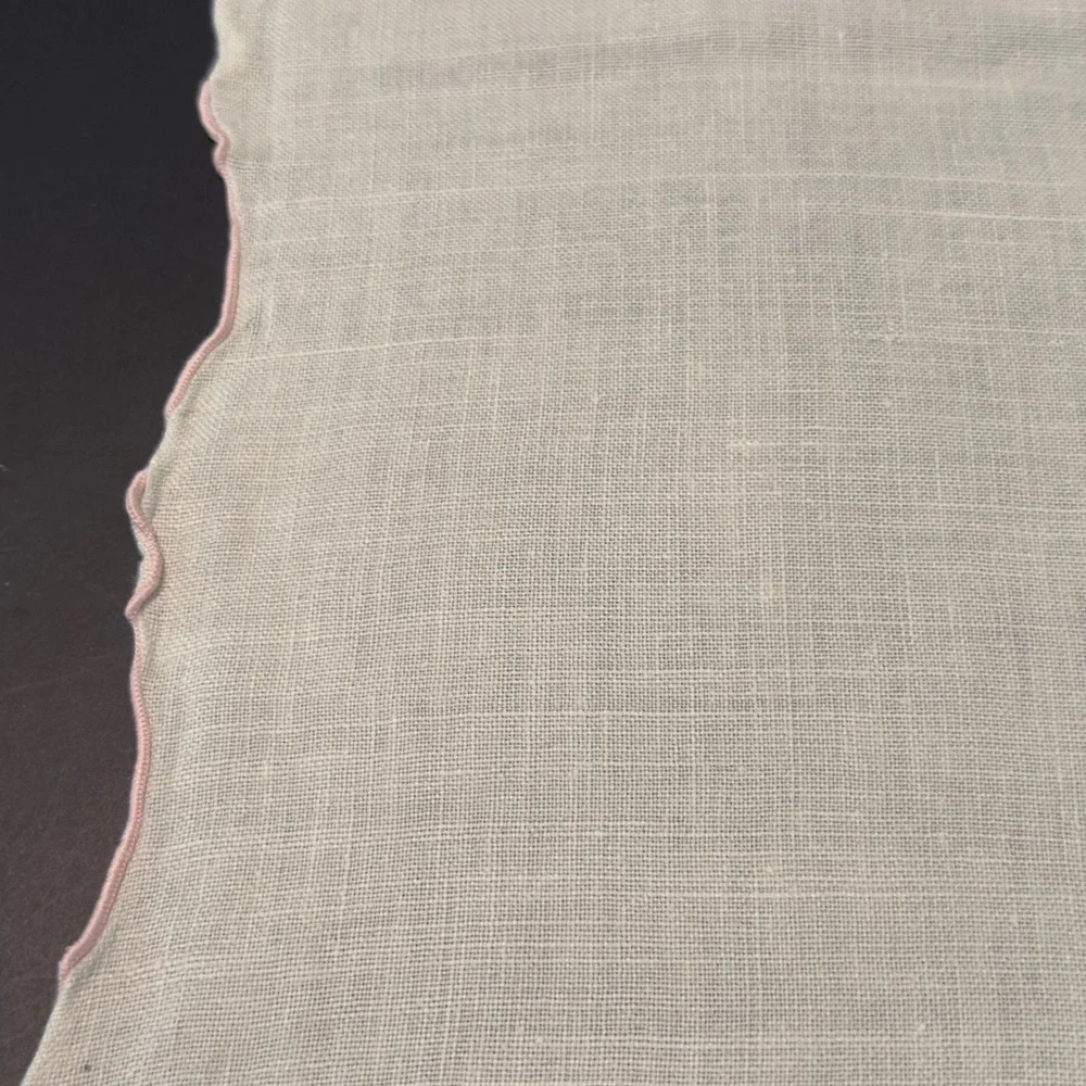 Vintage Linen Tablecloth White Pink Scalloped Edge 48x64 Cottagecore Farmhouse